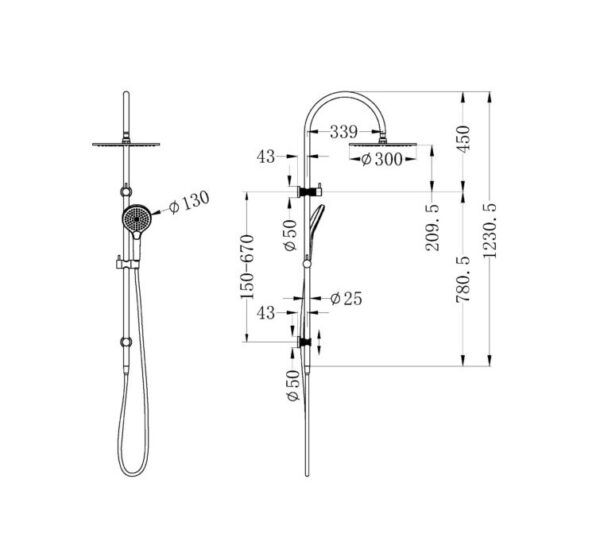 NRO51905HBN Brushed Nickel Twin Shower Rail with Air Shower II