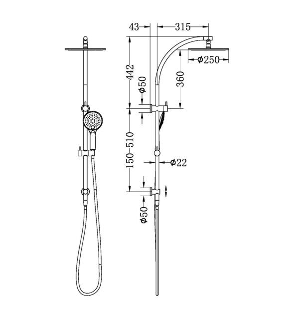 NRO80705EMB Matt Black Twin Shower Rail