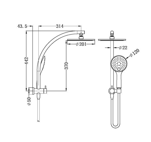 NRO80705FBN Brushed Nickel 2 in 1 Twin Shower Rail