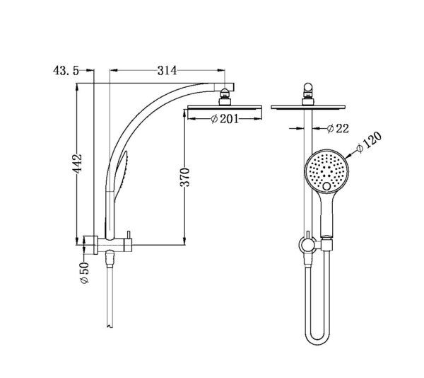 NRO80705FGM Gun Metal 2 in 1 Twin Shower Rail