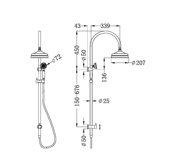 NRO9210501CH Chrome Twin Shower Rail with Porcelain Hand Shower