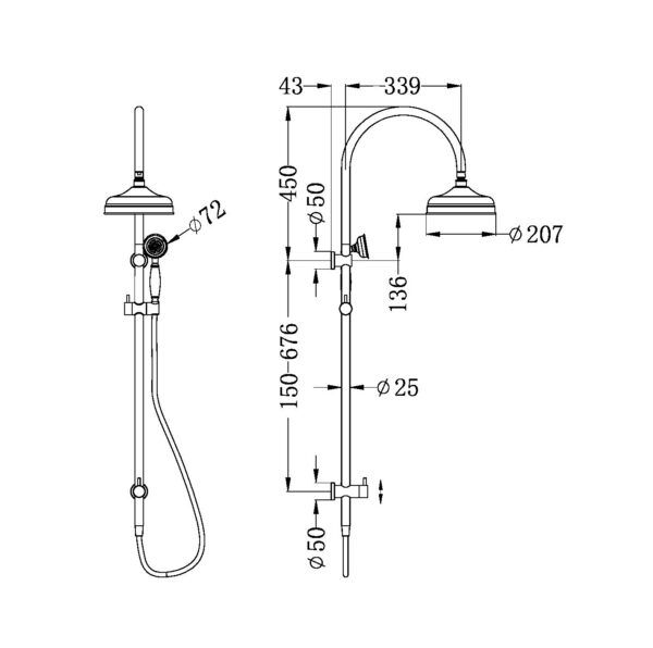 NRO9210502MB Matt Black Twin Shower Rail with Metal Hand Shower