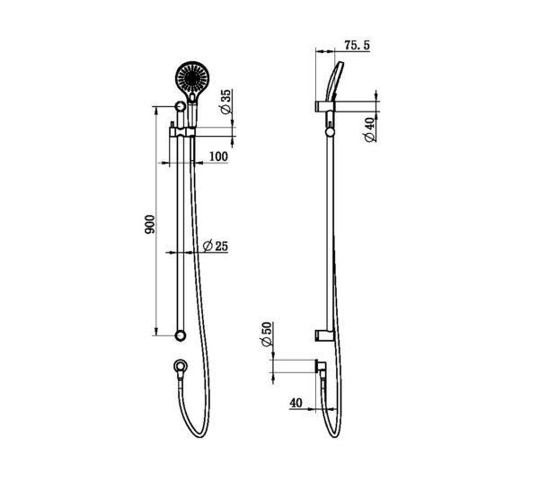 NROCS004GM Care Gun Metal 25mm Grab Rail & Adjustable Shower Rail Set 900mm