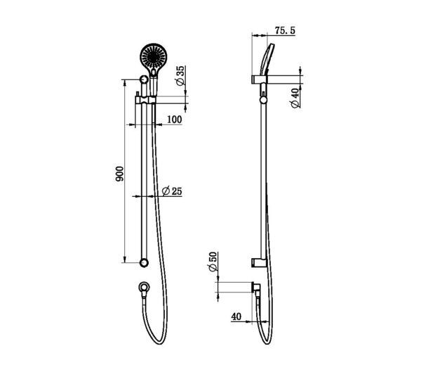NROCS004MB Care Matt Black 25mm Grab Rail & Adjustable Shower Rail Set 900mm