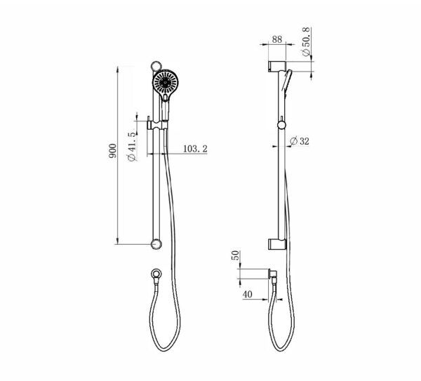 NROCS005MB Care Matt Black 32mm Grab Rail & Adjustable Shower Rail Set 900mm