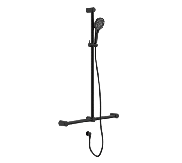 NROCS006MB Care Matt Black 32mm T Bar Grab Rail & Adjustable Shower Set 1100x750mm
