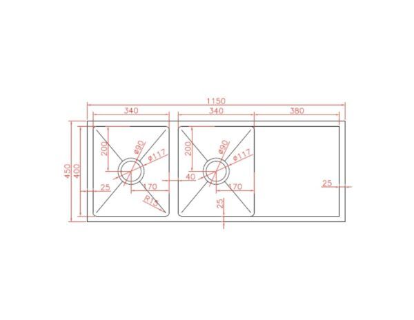 OSD99R-B Square Kitchen Sink 1150x450x240mm