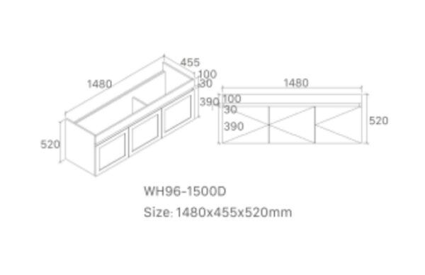 SG-96 Matt White Wall Hung Vanity Double Basins - 1500x460mm
