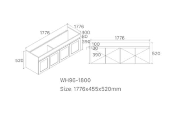 SG-96 Matt White Wall Hung Vanity Double Basins - 1800x460mm