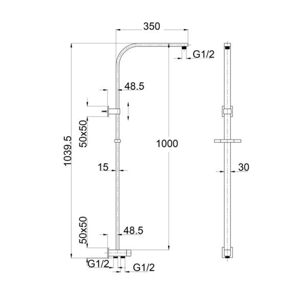 BV-DEKO-DSHSSBLK Black Twin Shower Rail