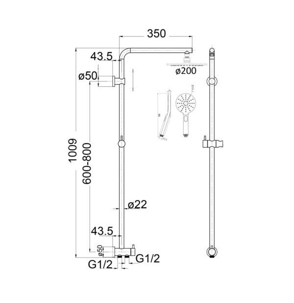 BV-RACO-DSHRBLK Black Twin Shower Rail