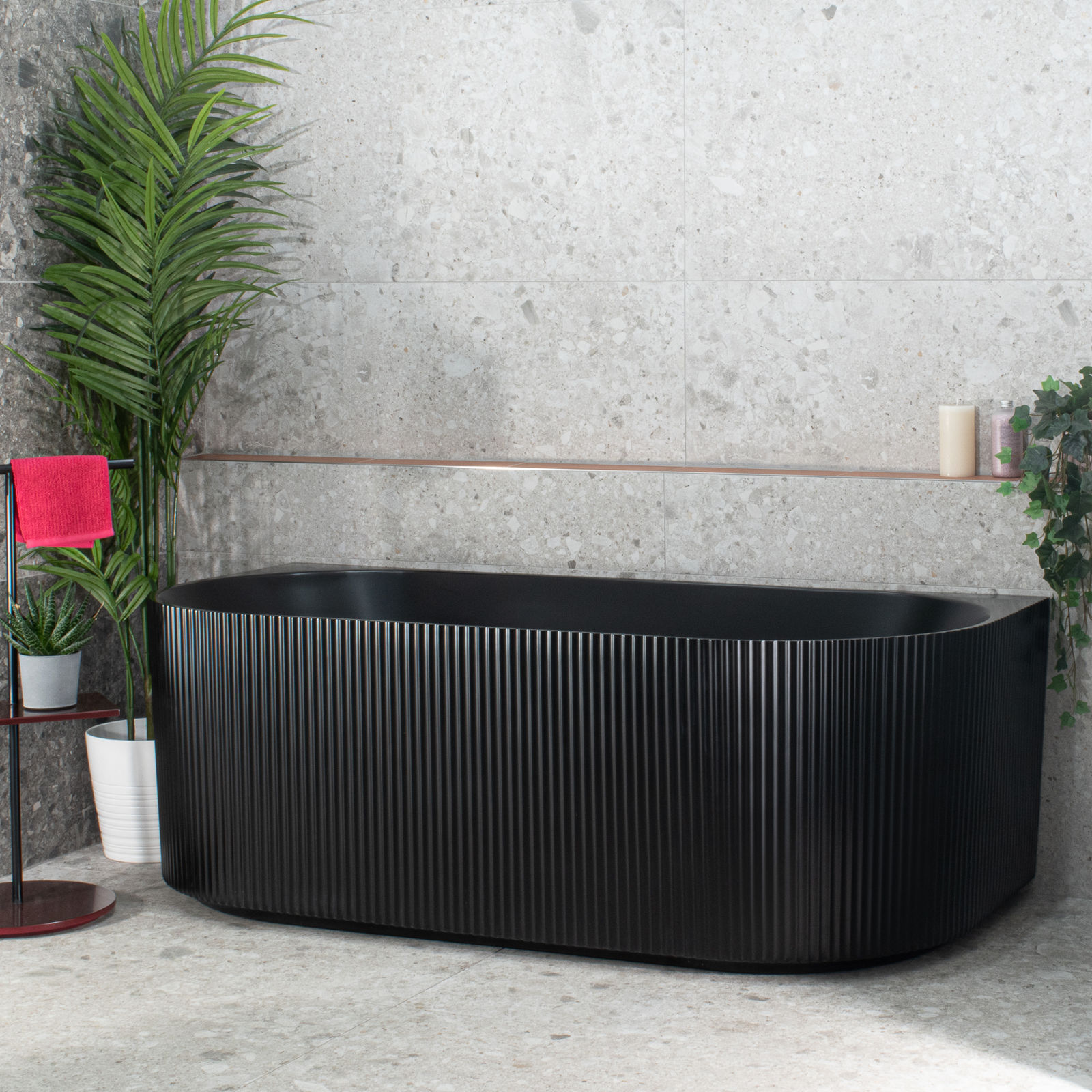 CESB783MB – Matt Black Oval Freestanding Back to Wall Bath 1500/1700mm