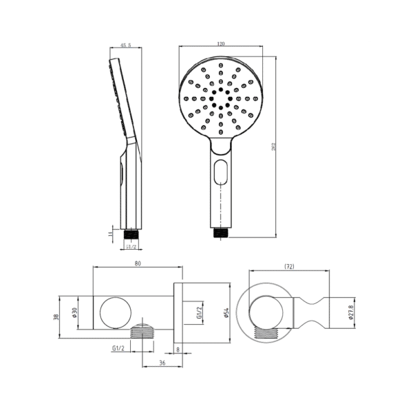 EC-TP008 Chrome Shower Head On Bracket