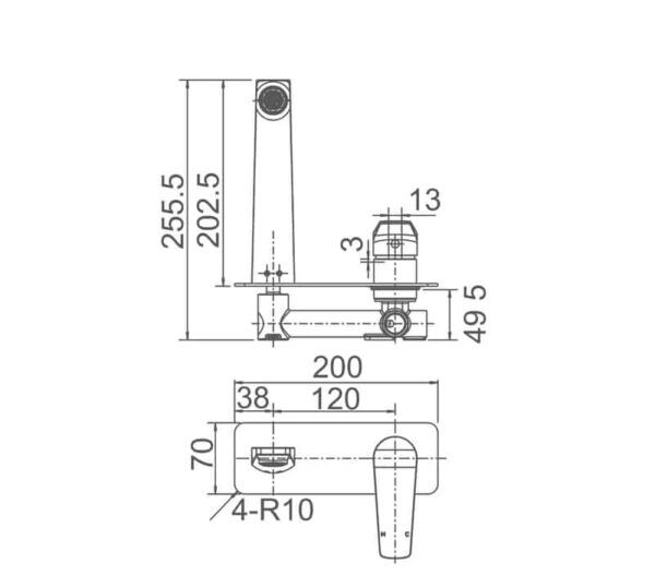 EC107BN Brushed Nickel Round Wall Basin/ Bath Mixer Spout Set