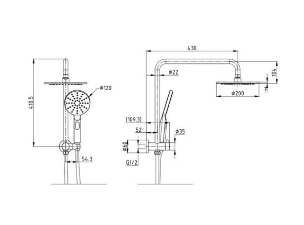 EC2109BB Brushed Brass Shower Rail