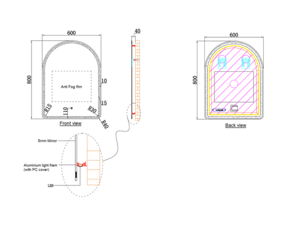 ECLIPSE608 Arched LED Mirror 600x800mm