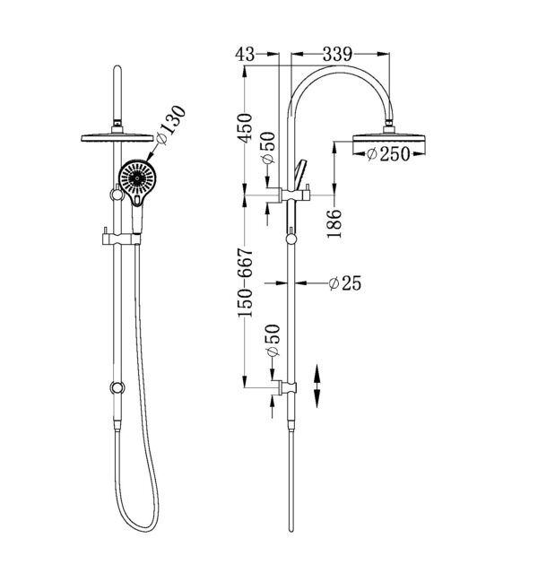 NRO21905EGM Gun Metal Twin Shower Rail