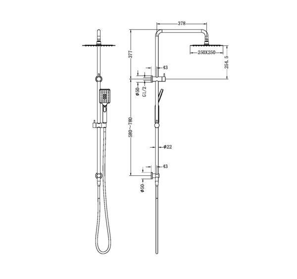 NRO32105EGM Gun Metal Twin Shower Rail