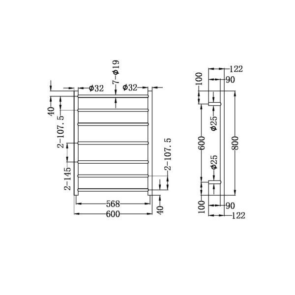 NRO90002HGR 240Volt Straight Graphite Heated Towel Rail Round 600x800mm