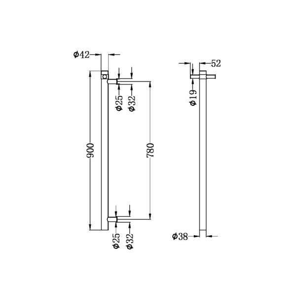 NROV900HBG 12V Vertical Bar Brushed Gold Heated Towel Rail Round 900mm