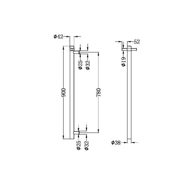 NROV900HBZ 12V Vertical Bar Brushed Bronze Heated Towel Rail Round 900mm