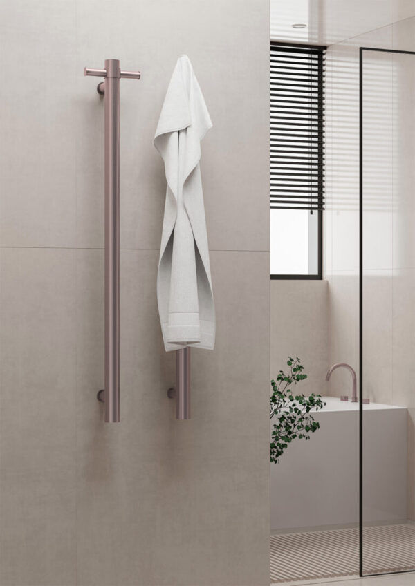 NROV900HBZ 12V Vertical Bar Brushed Bronze Heated Towel Rail Round 900mm