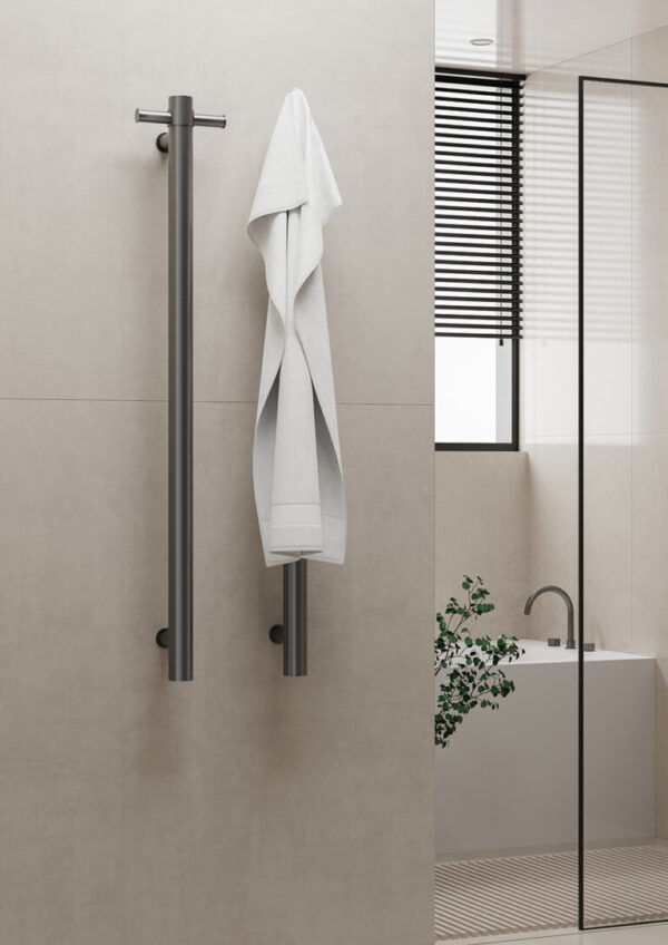 NROV900HGR 12V Vertical Bar Graphite Heated Towel Rail Round 900mm