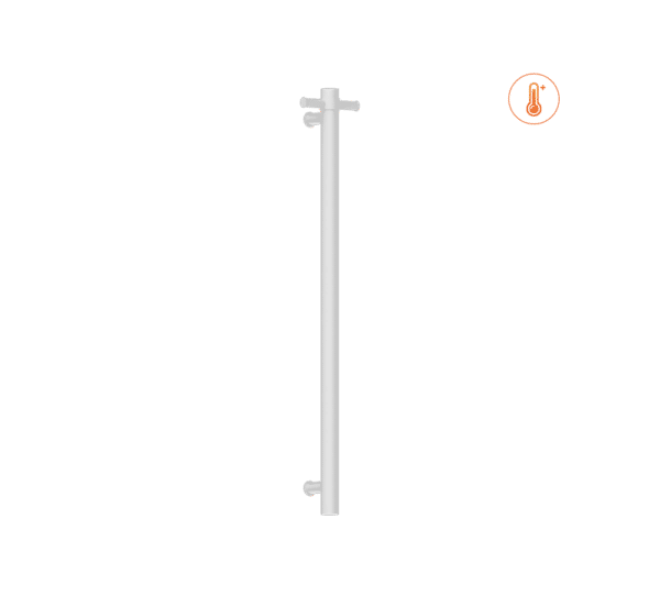 NROV900HMW 12V Vertical Bar Matte White Heated Towel Rail Round 900mm