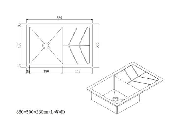 OSBL22 Black Single Bowl Kitchen Sink 860x500x230mm