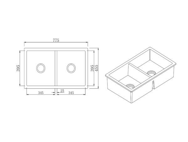 OSBL88 Black Double Bowls Kitchen Sink 775x455x240mm