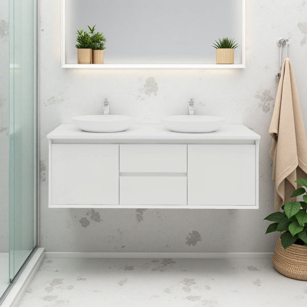 BV08WH-1500W Extra Deep Matt White Wall Hung Vanity - 1500x520mm - Clearance