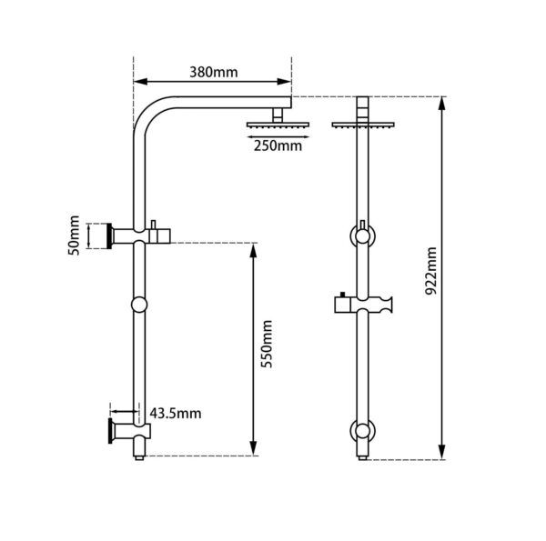 TS218 Chrome Round Multi Function Shower Rail - 250mm