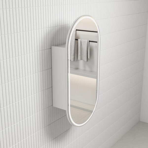 AU Matt White Frameless Oval LED Mirror Cabinet 450x900mm