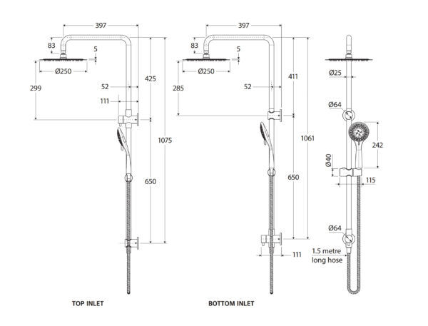 FZ Chrome Round Multi Function Shower Rail - Top or Bottom Inlet