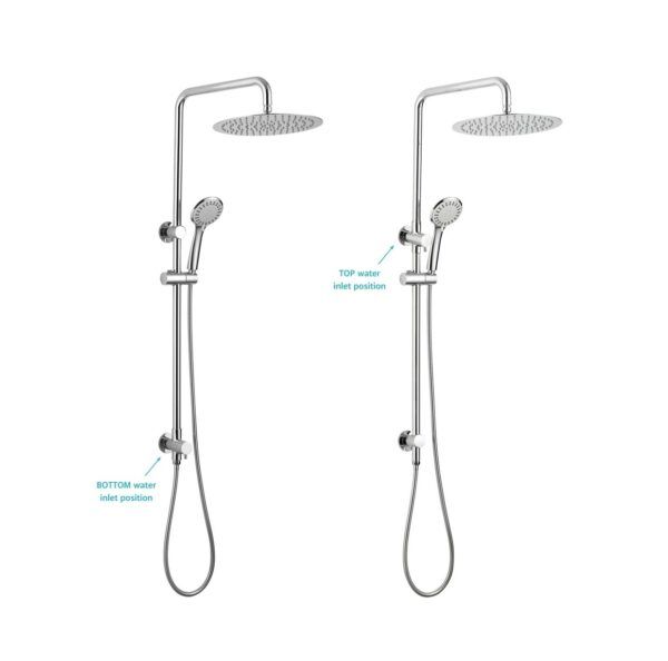 FZ Chrome Round Multi Function Shower Rail - Top or Bottom Inlet