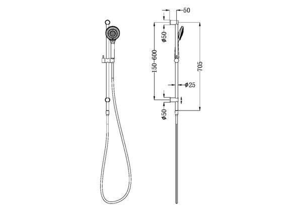 NR2195 Chrome Built-in Top Water Inlet Shower Rail
