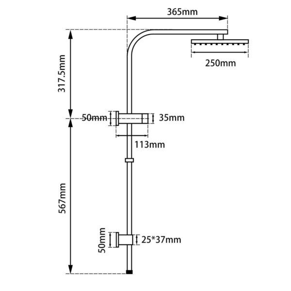 TS213 Chrome Square Multi Function Shower Rail