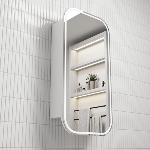 AU Matt White Frameless Rectangle LED Mirror Cabinet 450x900mm