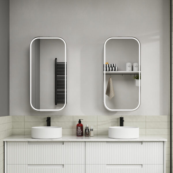 AU Matt White Frameless Rectangle LED Mirror Cabinet 450x900mm