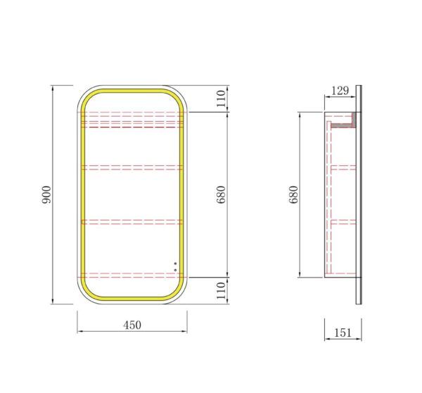 AU Matt White Frameless Rectangle LED Mirror Cabinet 450x900mm