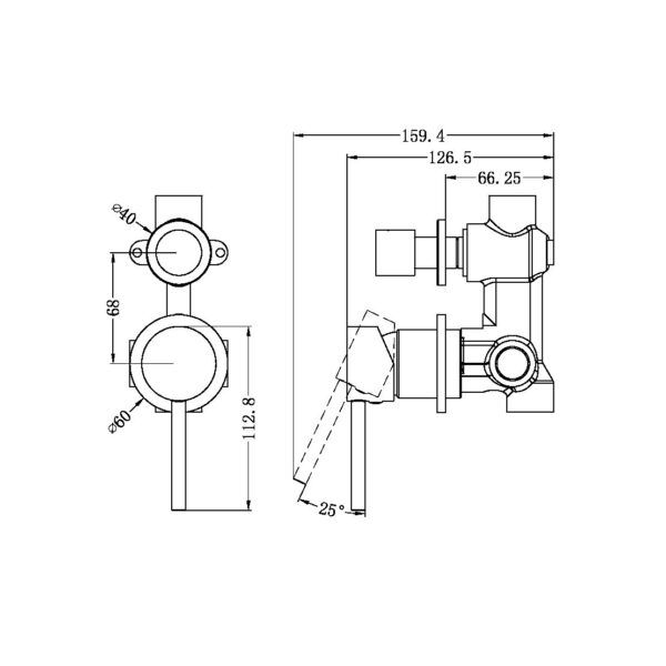 NR 2508-11E-CH Chrome Round Pin Handle Shower Mixer with Divertor