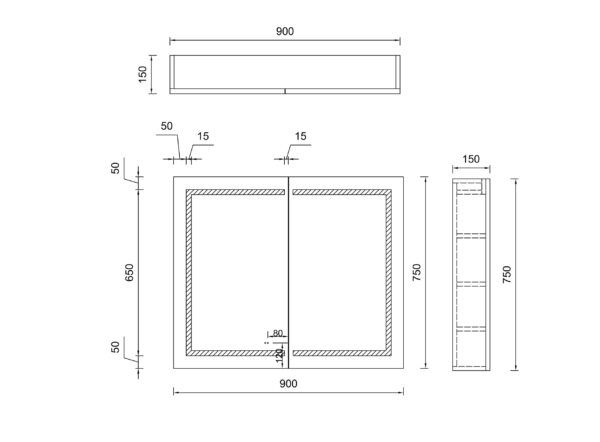 SG Matt White LED Mirror Cabinet 900x750x150mm
