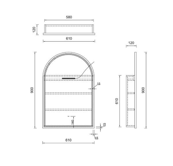 SG Matt White Arch LED Mirror Cabinet 610x900x120mm