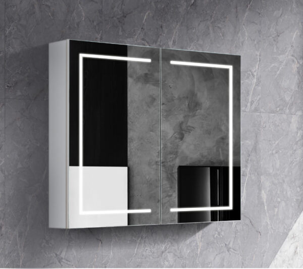 SG Matt White LED Mirror Cabinet 900x750x150mm