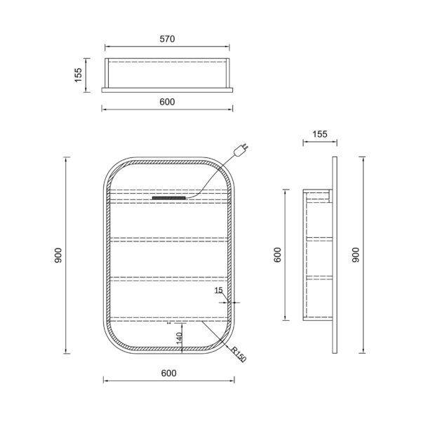 SG Matt White Rectangle LED Mirror Cabinet 610x900x155mm