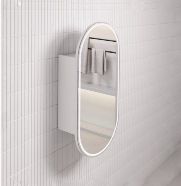 AU Matt White Frameless Oval LED Mirror Cabinet 450x900mm