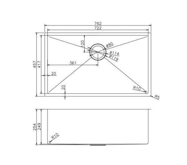 TS Chrome Drop in/Undermount Sink 762x457x254mm