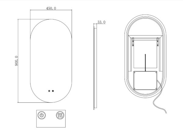 TS Oval LED Mirror 450x900mm/600x900mm - 3 Colours