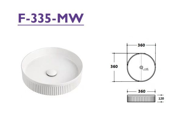 MBS Fluted 3535MW Matte White Ceramic Basin 360x360x120mm