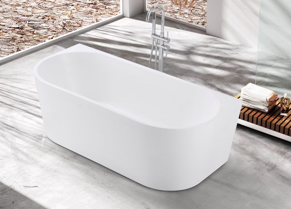 Milan 1500mm Back to Wall Gloss White Freestanding Bath (Central Waste Location)